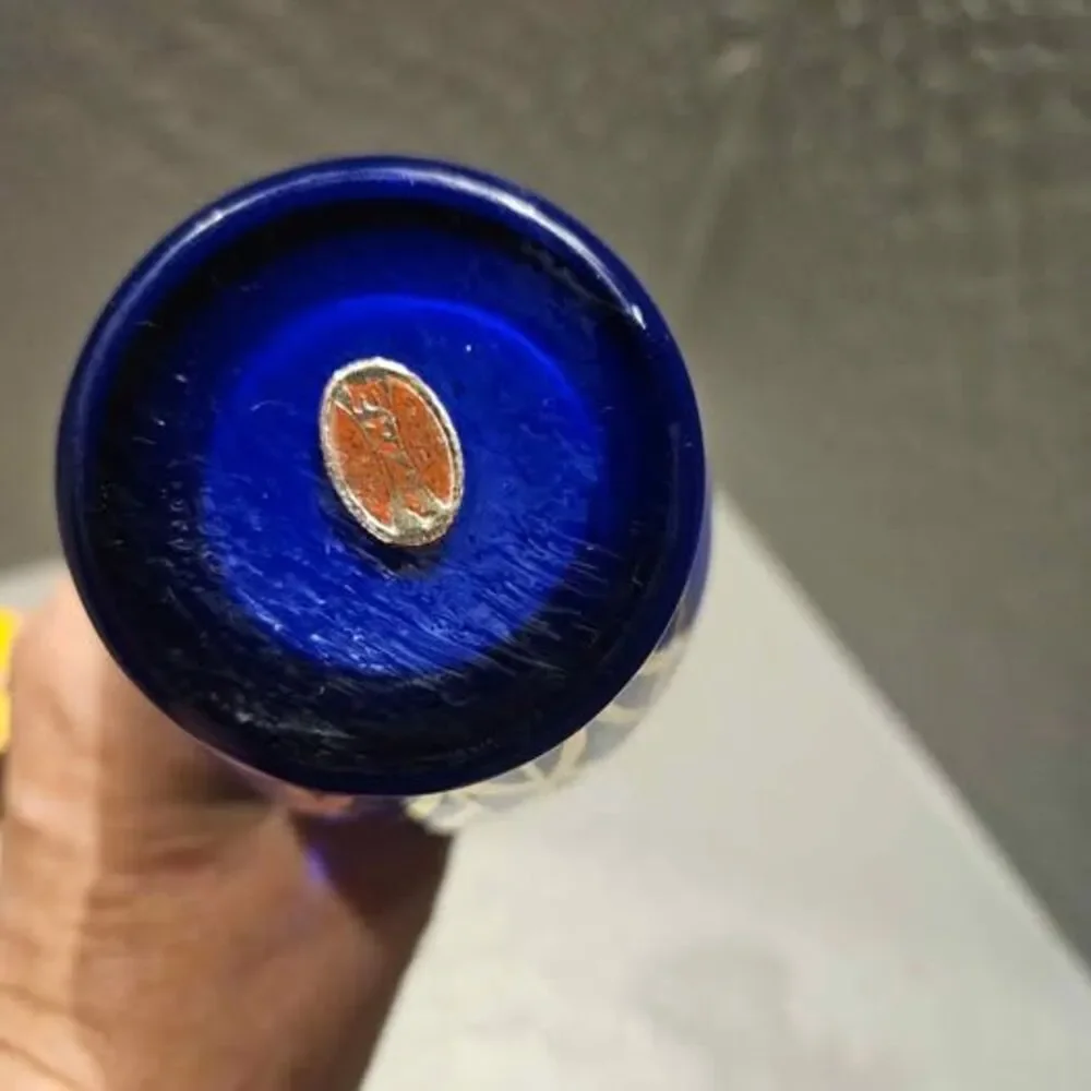 Made in Japan Cobalt Blue Glass Vase with Wheat Motif 8